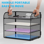 Marbrasse 2 Pack 4 Tier Paper Organizer Letter Tray - Mesh Desk File Organizer with Handle, Paper Sorter Organizer for Letter/A4 Office File Folder Holder (Black, 12.6" x 9.1" x 10.7")