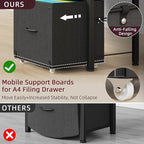 2-Drawer File Cabinet, Filing Cabinet with 2-Tier Printer Shelves, Office Cabinets with Side Bag&File Drawer for A4/Letter Size, Printer Stand with Storage for Home Office, Black, 16.5" W