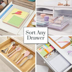 STORi SimpleSort 2-Piece Stackable Clear Drawer Organizer Set | 12" x 9" x 2" Rectangle Trays | Wide Makeup Vanity Storage Bins and Office Desk Drawer Dividers | Made in USA
