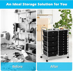 GOFLAME 15-Drawer Rolling Storage Cart, Craft Storage Cart with Removable Drawers & Lockable Wheels, Art Cart Supply Storage Organizer for Home Office Classroom, Black