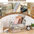 Acrylic Desk Organizer with Drawer, Office Supplies,Organization Storage, 2 PC Drawer Organizer with 4 File Sorter, Desk Organizers and Accessories, Clear Acrylic File Organizer