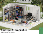 AMERLIFE 10x12x7 FT Outdoor Storage Shed with 2 Transparent Panels, Metal Garden Shed with Hinged Double Doors, 2 Windows & 4 Vents, Reinforced Steel Frame for Backyard, Garden, Dark Gray