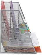 Mind Reader Metal Mesh Desktop File Organizer, 3-Tier Paper Tray with 5 Compartments, Office Mail Sorter, Silver