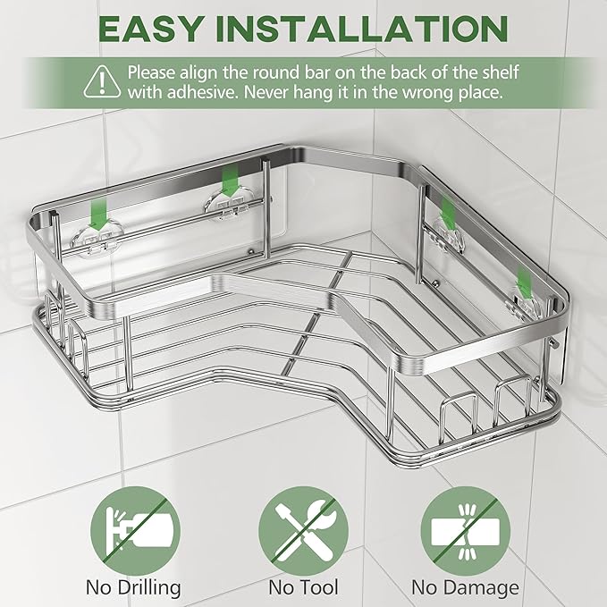 MAXIFFE 3 Pack X-Large Corner Shower Caddy with Soap Holder, Large Capacity Easy Install No Drilling Stainless Steel Sturdy Hold 40 LB Shower Organizer Shelves Rack for Family Renters Bathroom, Silver