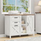 3 Drawer File Cabinet, Farmhouse Style Lateral Filing Cabinet Suitable for Letter or A4 Size Files, Wooden Home Office Storage with Adjustable Shelf and Printer Stand, White and Brown