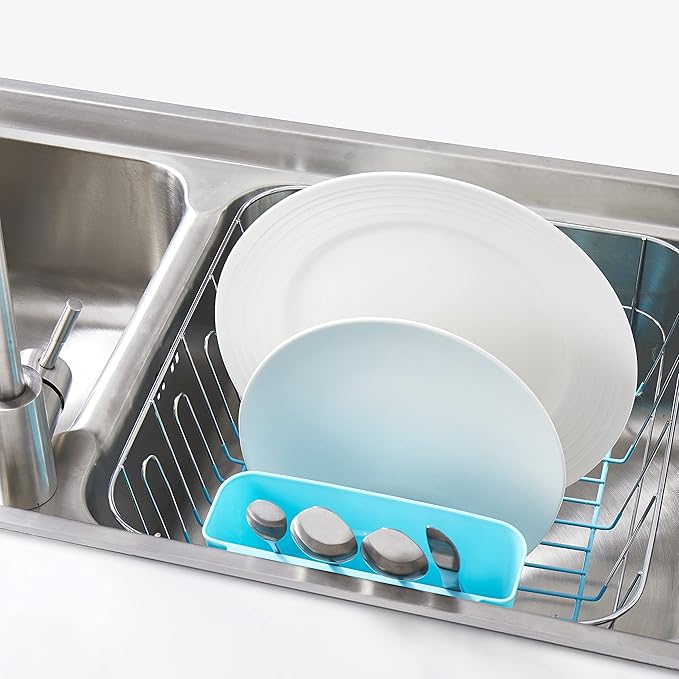 Sweet Home Collection 2 Piece Dish Drying Rack Set Drainer with Utensil Holder Simple Easy to Use Fits in Most Sinks, 14.5" x 13" x 5.25", Turquoise Blue (Pack of 12)