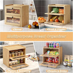 Double Layer Large Bread Box for Kitchen Counter, Wooden Corner Bread Storage Container with Acrylic Window, Original