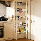 Behind The Door Narrow Bookshelves Pantry Spice Rack 5-Tier Slim Metal Space-Saving Organizer for Bathroom Closet Kitchen Living Room Sturdy Room Laundry Room, White