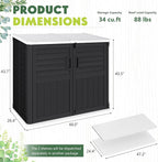 Greesum Outdoor Storage Shed 34 Cu Ft with Lockable Doors, Waterproof Outdoor Storage Cabinet for Trash Cans, Patio Cushions, Gardening Tools with Wood Grain Finish (Black)