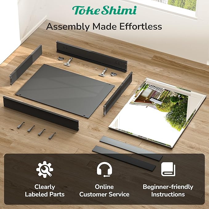 TokeShimi 24 x 32 Mirrored Medicine Cabinet, Assembly Required, Black Medicine Cabinet for Bathroom, Tempered Beveled Mirror, Stepless Adjustable Shelves, Recessed/Wall Mounted