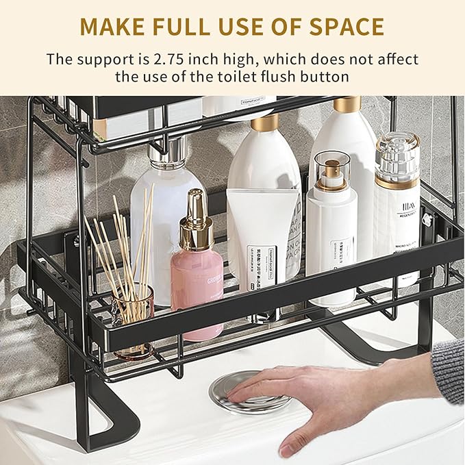 2-Tier Bathroom Over The Toilet Storage Shelf, Large Capacity No Drilling Bathroom Organizer, for Bathroom