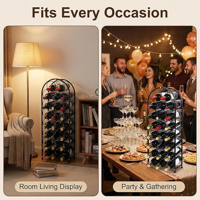 PAG 23 Bottles Arched Freestanding Floor Metal Wine Rack Wine Bottle Holders Stands, Black