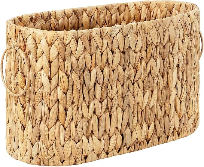 Toilet Paper Storage Basket, Water Hyacinth Slim Toilet Paper Holder - Holds Up to 6 Mega Rolls, Wicker Basket for Bathroom Organization, Natural