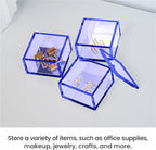 OfficeGoods 3-Tier Stackable Acrylic Holder- Stylish Desk Organizer and Storage for Office or Home – Transparent Square Design, Blue with Silver Metal Base