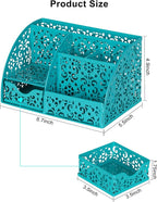 EasyPAG Desk Organizer and Pen Holder for Desk, Mesh Office Supplies Storage Caddy with Drawer for Small Space, Desktop Organizer for Home Office, Dark Teal