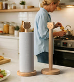 Cute Wooden Paper Towel Holder Stand - Kitchen Paper Hanger Rack Bathroom Towel Roll Stand Organizer Simply Standing Countertop Paper Roll Holder, Cat