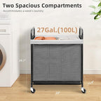 STORAGE MANIAC Rolling Laundry Hamper with Wheels 2-Section Laundry Sorter Rolling Laundrys Basket on Wheels with Removable Bag Clothes Hamper Laundrys Organizer Cart Bathroom Bedroom 100L Grey