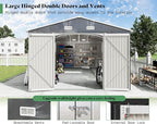 AMERLIFE 10x16x7 FT Outdoor Storage Shed with 2 Transparent Panels, Metal Garden Shed with Hinged Double Doors, 4 Windows & 4 Vents, Reinforced Steel Frame for Backyard, Garden, Dark Gray