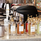 16.9 oz/500 ml Coffee Syrup Dispenser Set - 6 Glass Bottles with Gold Pumper and Syrup Labels - Precise Dispensing and Stylish Addition to Coffee Shop, Cafe or Home Bar