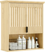 FLOWBACK Bathroom Wall Cabinet Over The Toilet Storage, 23.5×31.4 Inch Wall Mounted Medicine Cabinet with Adjustable Shelf and Door, Natural Wood Storage Cabinet for Laundry Room, Bedroom Kitchen