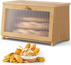 Kitsure Bread Box - Wooden Bread Box for Kitchen Countertop, Large Capacity Kitchen Countertop Organizer, Stylish Bread Storage with Window, Multi-functional Container, Bamboo, 15.0"x8.3"x9.1" (1T)