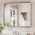 Keonjinn Medicine Cabinet Mirror 40" x 32", Assembly Needed, Brushed Nickel Medicine Cabinet with Mirror for Bathroom, Beveled Framed, Adjustable Shelves, Wall-Mounted or Recessed, Tempered Glass