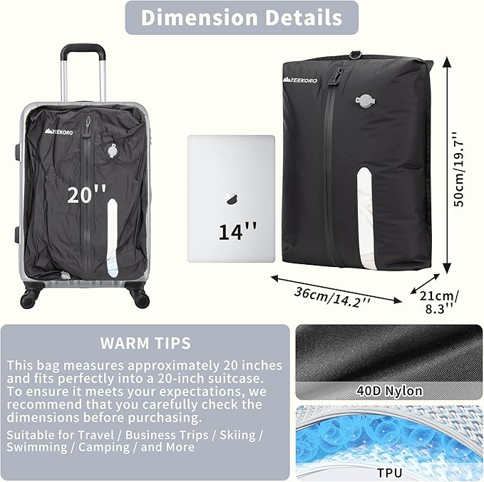Vacuum Bag for Travel, Professional IPX8 Waterproof Reusable Vacuum Compression Bags for Travel Suitcases, Durable Space Saver Bag(1 Large,No Pump)