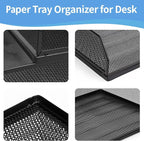 Paper Tray Desk Organizer, 2 Pack Stackable Letter File Tray, Wire Mesh Desktop Organizer, Front-Load Metal A4 Paper Sorter Documents Storage Holder Tray for Office Supplies Home School Classroom