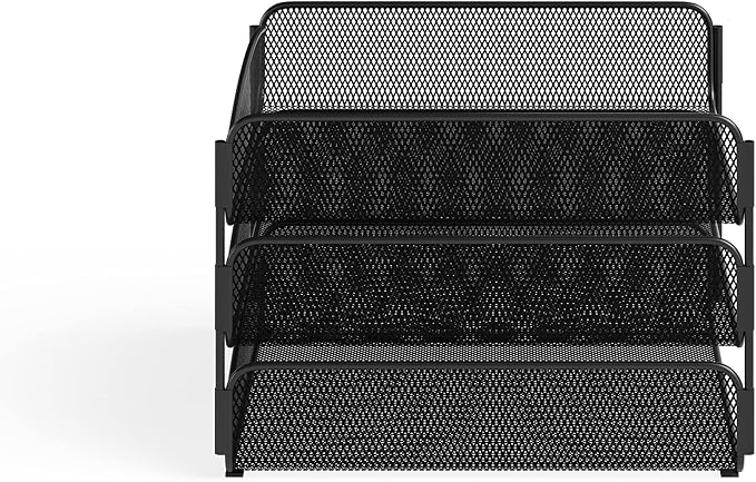 Safco Onyx Organizer Triple Tray: Store & Organize with Style - Powder Coated, Rectangular, Perfect for Home, Office & Classroom. Desktop or Tabletop