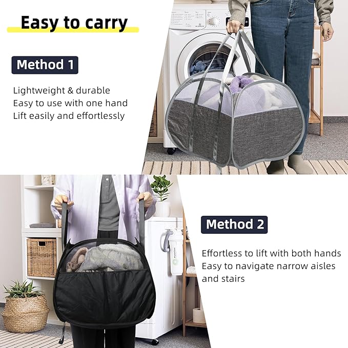 Collapsible Laundry Basket, 90L Foldable Pop-up Laundry Hamper with Reinforced Handles, Tear Proof Mesh Dirty Clothes Hamper for Laundry (Blue)