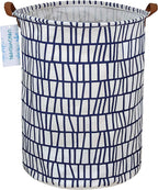 LANGYASHAN Laundry Basket Canvas Fabric Collapsible Organizer Basket for Storage Bin Toy Bins Gift Baskets Bedroom Clothes Children Nursery Hamper (Blue Stripes)
