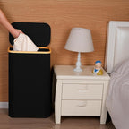 efluky Slim Laundry Basket with Lid, Narrow Laundry Hamper with Removable Bag, Skinny Dirty Clothes Basket with Bamboo Handles for Bathroom, Bedroom & Laundry Room, 90L Black