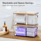 Acrylic Trash Bag Organizer Holder Garbage Bag Dispenser Multi Purposes Clear Organizers and Storage with Bamboo Lid, Tissue Paper Organizer Plastic Toilet Paper Storage