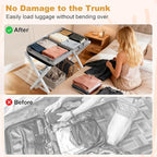 26.77"L Luggage Rack, White Luggage Rack for Guest Room, Bamboo Folding Suitcase Stand with Storage Shelf, 5 Nylon Straps, Heavy Duty Luggage Holder for Bedroom Hotel, 1 Pack, Gift Box Packaging