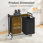 Laundry Sorter, Laundry Basket with 2 Pull-Out Removable Oxford Fabric Bags, 2 x 13.1 Gallons, Total 99L, Cloth Laundry Hamper with a Top Shelf 28.8"x13" (Black and Rust)