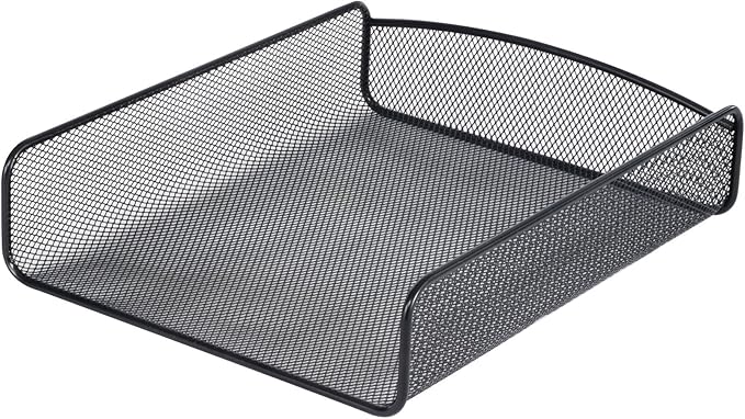 Safco Onyx Mesh Single Tray Desktop Organizer | Heavy Duty Steel | Powder Coat Finish | 11.75 x 9.25 x 2.5" | Office Supplies Organizer | Letter Trays & Stacking Supports | Black