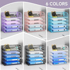 5-Tier Stackable Paper Organizer with Handle, Purple Metal Mesh Letter Tray | Elegant Desk File Sorter for Office, Home & Classroom Organization