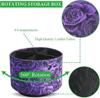 QIELIZI Round Leather Art Supply Organizer,Remote Control Holder,360 Degree Rotating,Multi-Functional Pencil Holder,4 Compartments Desktop Stationary Organizer(1-3D Rose Purple)