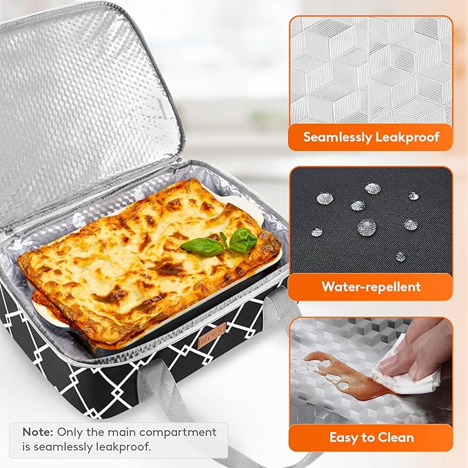 Lifewit Insulated Single Decker Casserole Carrier, Lasagna Lugger Holder for Hot or Cold Food, Fits 9" x 13" Baking Dish, Thermal Lunch Tote Bag for Potluck Parties, Picnic and Cookouts, Black