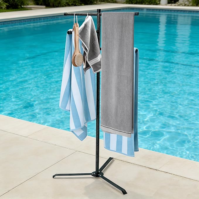 Pool Towel Rack Outdoor 60 Inch Height Outdoor Towel Rack For Pool Heavy-Duty Towel Stand Rustproof & Slip-Resistant Towel Drying Rack Suitable For Indoor Use For Towels, Clothing, Swim Rings, Goggles