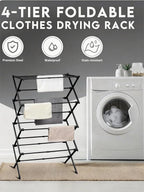 4-Tier Clothes Drying Rack, 4ft High Foldable Drying Rack Clothing for Indoor & Outdoor, Portable Collapsible Laundry Dryer for Laundry Room and Apartment, Black 29" L x 49" H x 11.5" W