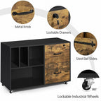 Yaheetech File Cabinets Large Rolling Filing Cabinet Printer Stand on Wheels for Home Office,with 4 Open Storage Shelves,Letter Size A4 Size,Black/Rustic Brown