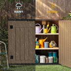 DWVO 35 Cuft Outdoor Horizontal Storage, Waterproof Resin Storage Shed with Floor and Multiple Accesses for Garden Tools, Easy Assembly, Brown (No Shelf Included)