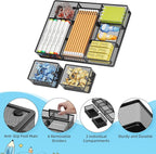 Marbrasse 3 Packs Desk Drawer Organizers, Metal Mesh Dividers Desk Drawer Organizer Tray with 9 Adjustable Compartments, Pen Organizer for Drawer Tray Box Accessories for Desktop,Kitchen, Makeup