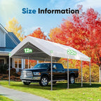 ADVANCE OUTDOOR Replacement Top Cover Tarp for 12x20 ft Carport Canopy with Ball Bungees, White, One Roof Only