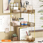 3-Tier Corner Bathroom Counter Organizer，Makeup & Skincare Shelf with Built-in Brush Holder，Space-Saving Bathroom Countertop Organizer for Skincare, Perfume, Cosmetics(Amber)