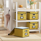 Huolewa File Organizer Box with Lid, Collapsible File Folder Organizer for Office Document Storage, Filing Box with Plastic Slide for Letter Size Hanging Files(1 Pack, Yellow)