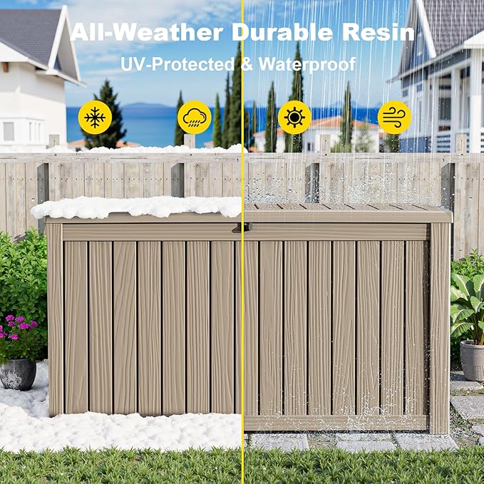 190 Gallon Deck Box Large Outdoor Storage Box Waterproof for Patio Furniture,Outdoor Cushions,Garden Tools and Pool Supplies,Weatherproof(Grey,190Gallon)