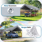ADVANCE OUTDOOR Replacement Top Cover Tarp for 12x20 ft Carport Canopy with Ball Bungees, Sliver Gray, One Roof Only