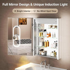 Lighted Medicine Cabinet Mirror with Magnifying & Night Lamp-24x32 Surface or Recessed Medicine Cabinet with Lights & Outlet, GFCI,Clock &Inner Light,Hardwired, 155° Soft-Close Right Hinge